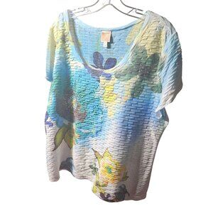 Womens JM Collection Multicolor Floral Textured Tunic Top With Rhinestone Accent